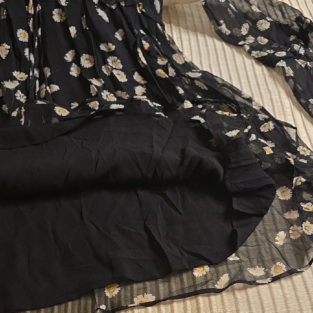 The Kooples Black and White Silk Floral Long Sleeve Dress French Brand See Mesur - Picture 14 of 16